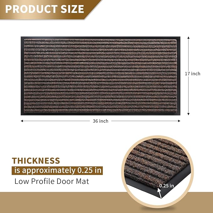 Yimobra Front Door Mat Outdoor Indoor Entrance, 100% Waterproof All-Season All Weather Doormat, Welcome Matt Outside Entry, Non Slip, Low Profile, Heavy Duty Patio Porch Floor Mats,36 x 17