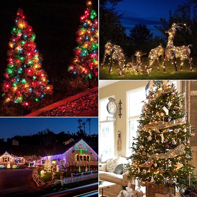 Battery Operated Christmas Lights 2 Pack 18 Feet 50 LED Clear Mini String Lights with 8 Modes Waterproof Tree Lights for Xmas Outdoor Indoor Holiday Party Garden Decor, Warm White + Multicolor