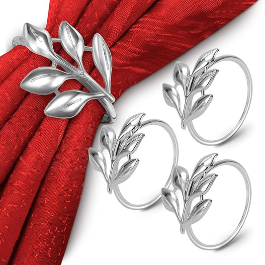 Set of 20 Silver Napkin Rings – Elegant & Sturdy Decorative Napkin Rings | Durable, Reusable & Easy to Clean | Stylish Leaf Design for Weddings, Dinner Parties, Table Decor & Special Celebrations