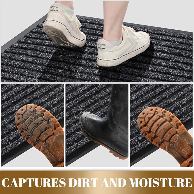 Yimobra Front Door Mat Outdoor Indoor Entrance, 100% Waterproof All-Season All Weather Doormat, Welcome Matt Outside Entry, Non Slip, Low Profile, Heavy Duty Patio Porch Floor Mat,29.5 x 17,Black Grey