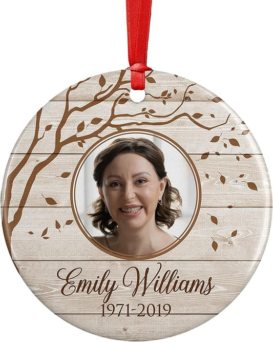 Autumn Tree, Memorial Christmas Ornament Personalized with Photo, Name & Date - Upload Photo & Picture - 7 Designs, Memorial Ornaments Loss of Loved Ones – D4