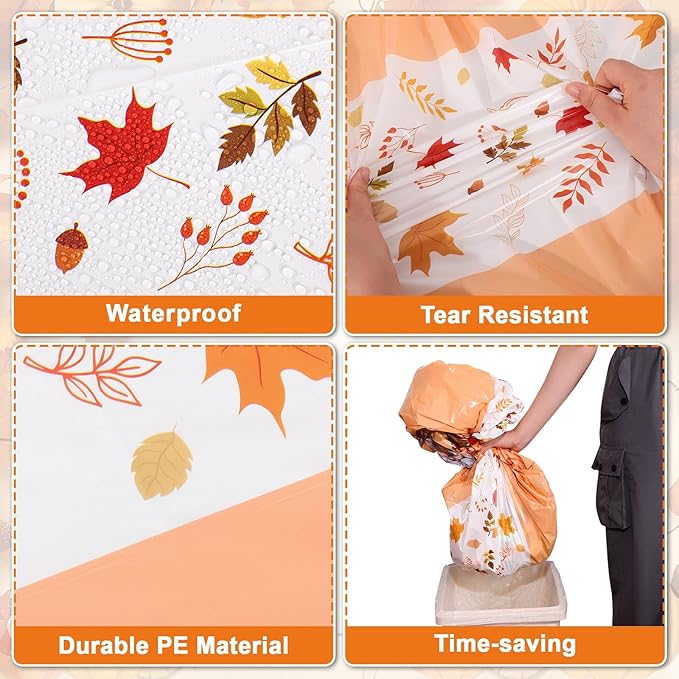 3 Pack Fall Harvest Plastic Tablecloths, 54 x 108 inch Autumn Pumpkin Maple Leaf Table Cloth for Rectangle Tables Disposable Tables Cover Fall Harvest Party Decor for Home Dinner Picnic Thanksgiving