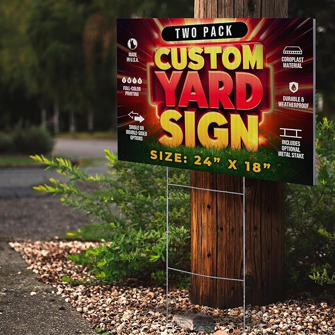 2 Pack 24"x18" Custom Yard Signs with Stakes, Personalized Yard Signs for Outdoors, Customized Full Color Print Corrugated Signs for Business
