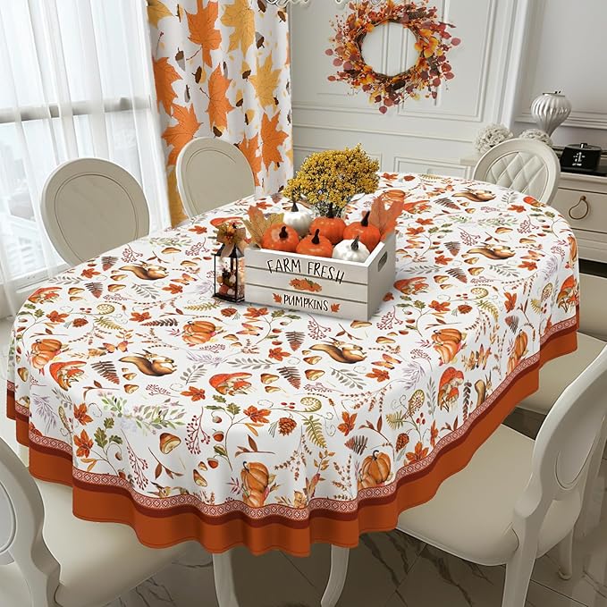 Fall Pumpkin Tablecloth Autumn Thanksgiving Table Cloth, Waterproof Fall Harvest Table Cover for Fall Harvest Party Decoration-60 x102