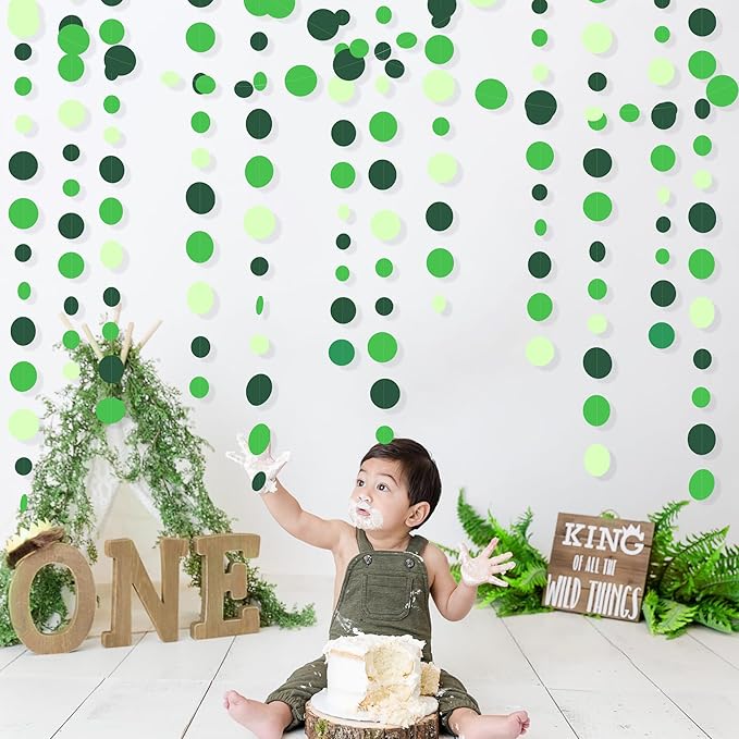 Green Party Decorations Ombre Green Circle Dots Garland Hanging Paper Polka Dot Streamer for Birthday Baby Shower Wedding Bridal Shower Summer Spring Easter St Patrick’s Day Golf Tea Party Supplies