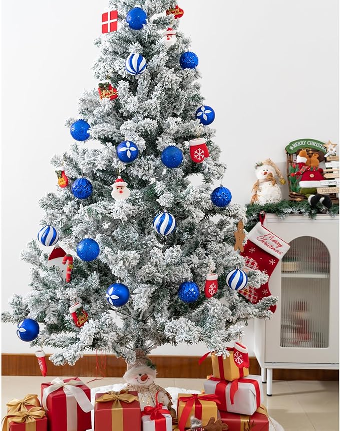 16Pcs Christmas Ball Ornaments Set, 3.15" Shatterproof Christmas Ornaments, Luxury Glitter Hanging Ornaments for Xmas Tree, Xmas Holiday, Party, Wedding (Blue)