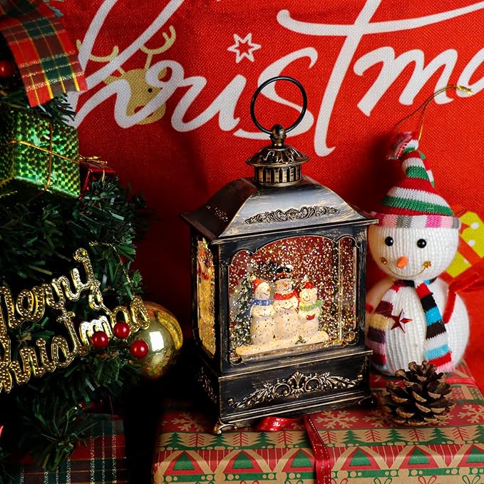 GenSwin Christmas Snowman Snow Globe Lantern Battery Operated Water Swirling Glitter with 6H Timer, Musical LED Lighted Scene for Christmas Home Decoration Gift
