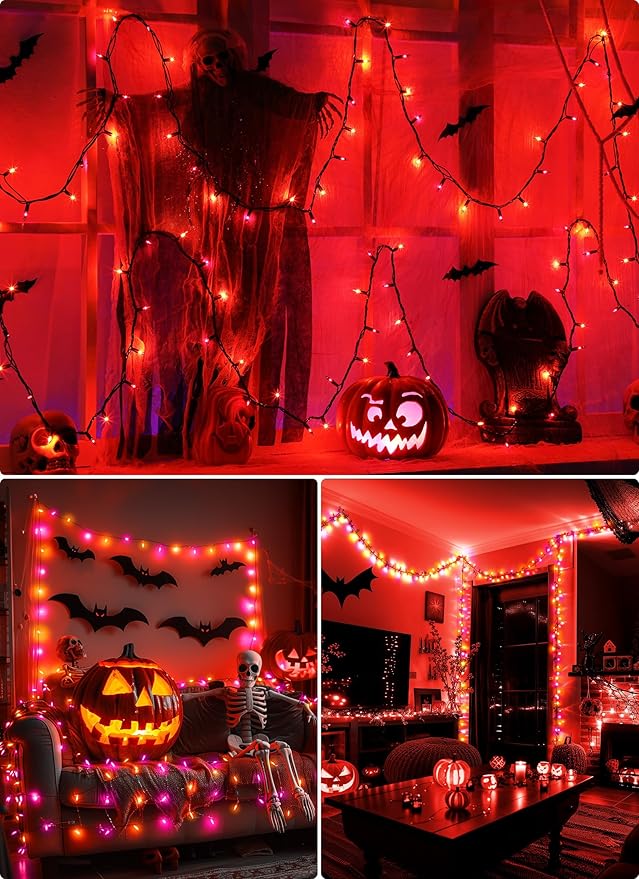 2 Pack Halloween Mini Lights, 13 Feet 50 Count Totally 100 Count Incandescent Mini String Lights, Connectable Halloween Light for Haunted House Party Holiday Window Indoor Decoration, Orange & Purple