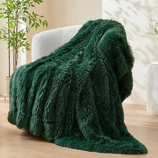 GONAAP Fuzzy Faux Fur Throw Blanket Twin Size Dark Green Super Soft Cozy Plush Fuzzy Shaggy Blanket for Couch Sofa Bed (Dark Green, Twin(60"x80"))
