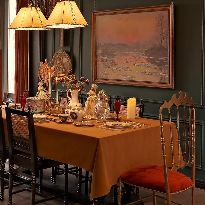 Fall Retro Velvet Tablecloth 60 x 84 Inches, Waterproof Washable Rectangle Table Cloth, Durable Farmhouse Table Cover for Dining Wedding Party Buffet Thanksgiving - Caramel