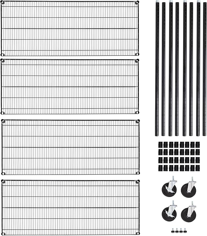 Seville Classics UltraDurable Heavy Duty NSF Solid Steel Wire Rack Storage Unit, Organizer for Garage, Warehouse, Office, Restaurant, Classroom, Kitchen, Black, 4-Tier Shelving, 60" W x 24" D