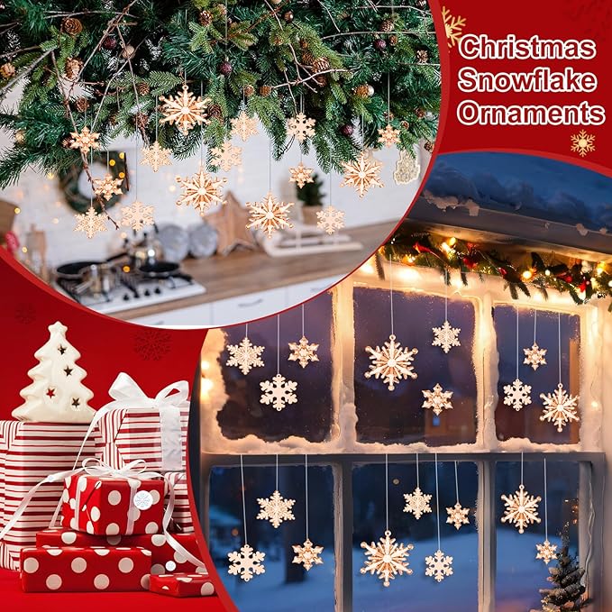 Dilunave 40 Pieces Christmas Snowflake Ornaments Acrylic Christmas Tree Decorations Crystal Snowflakes Translucent Winter Hanging Ornament for Tree (Champagne)