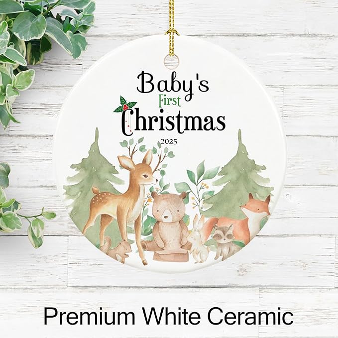 Baby's First Christmas Ornament 2025,Babys First Christmas Ornament for Girl,Boy, Ceramic Keepsake Babies Ornaments with Ribbon and Gift Box