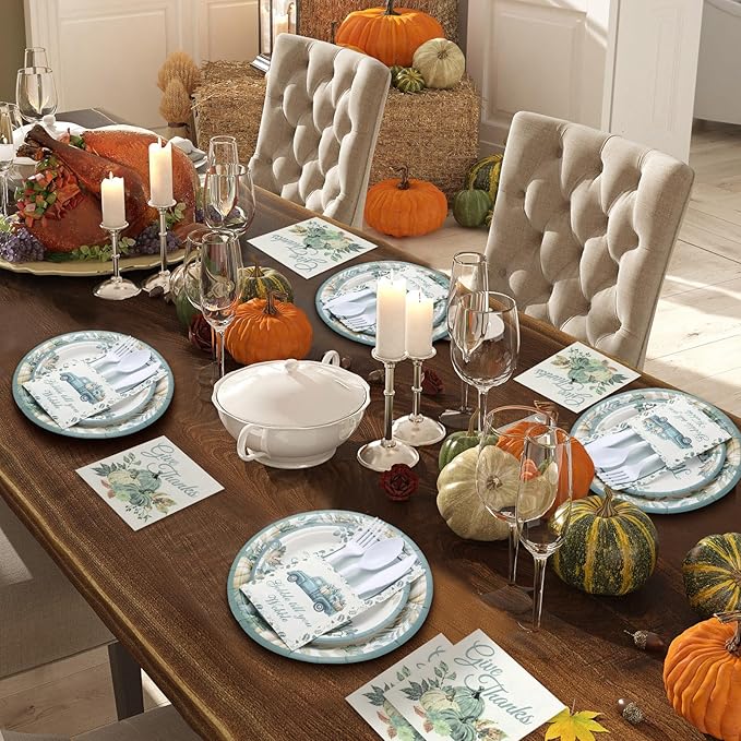 264 Pcs Thanksgiving Plates Napkins Disposable Cutlery Holder Set Thanksgiving Centerpieces for Table Decoration Dinner Autumn Leaves Fall Harvest Wedding Decoration