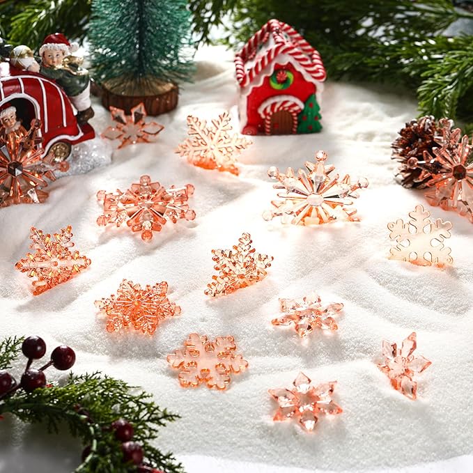 Dilunave 40 Pieces Christmas Snowflake Ornaments Acrylic Christmas Tree Decorations Crystal Snowflakes Translucent Winter Hanging Ornament for Tree (Champagne)