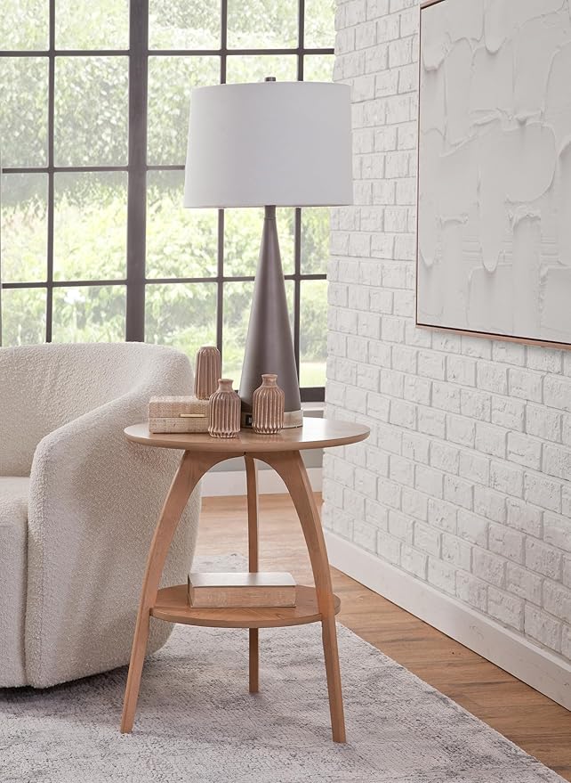 Martin Svensson Home LAX 20" Round End/Side Table with Storage, Light Oak