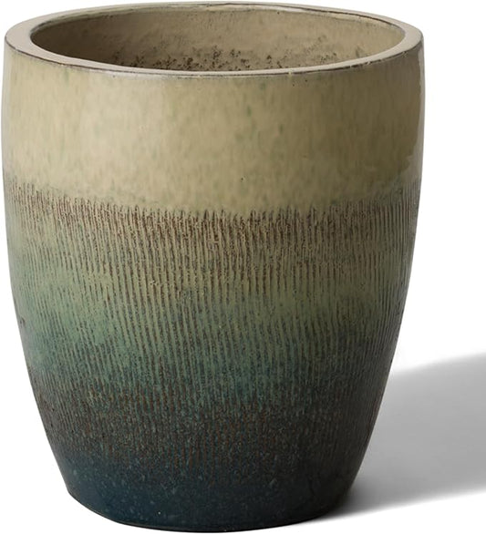 Emissary Bullet 14 in. Bayside Green Ceramic Round Planter (14 in. L x 14 in. W x 15.5 in. H) with Drainage Hole