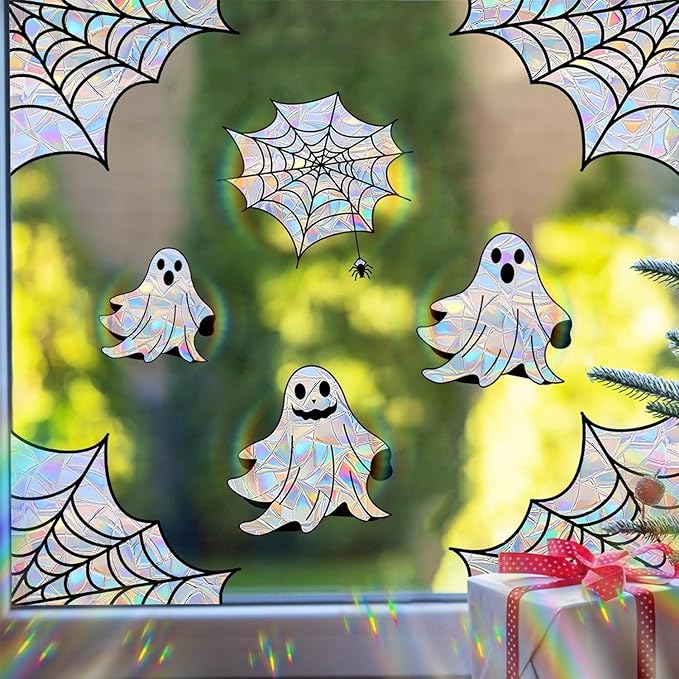 Halloween Window Clings for Glass Fall Static Cling Window Decals 9PCS Cute Ghost Pumpkin Mummy Spider Autumn Reusable Window Stickers Home School Office Decorations