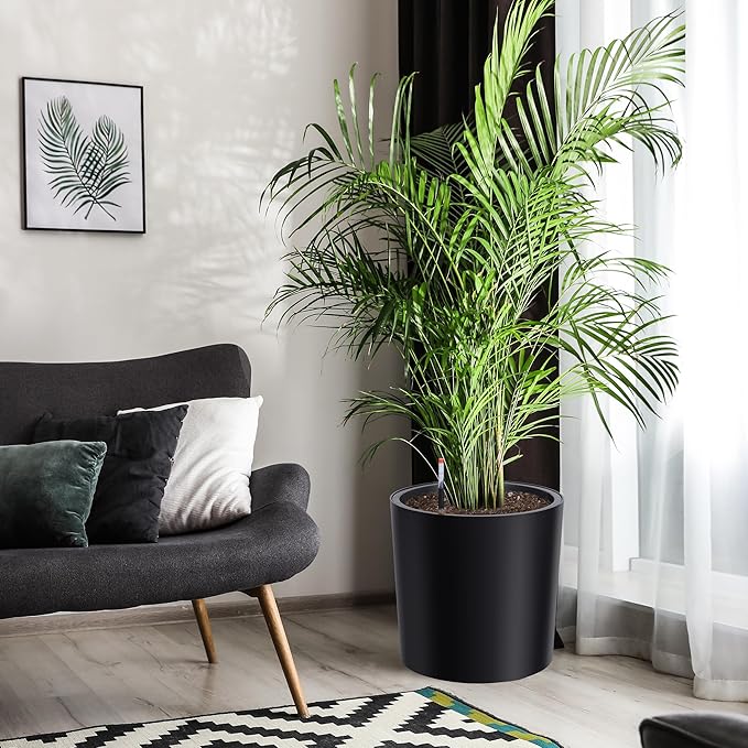 Tall Round Planter Set of 2, 20" Large Planter Pots with Built-in Drainage and a Water Level Monitor and Wheels for Patio, Porch, Living Room, or Home Office