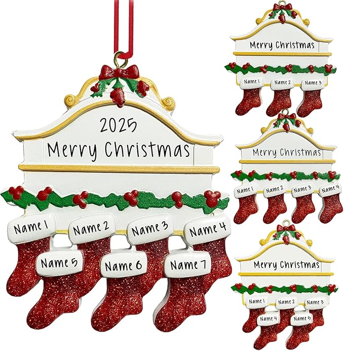 2025 Personalized Christmas Ornaments Family of 2/3/4/5/6/7/8,Custom Christmas Stoking Ornaments Deorations with Names,Customized Xmas Ornament Tree Deorations,Personalized Christmas Ornament Gifts