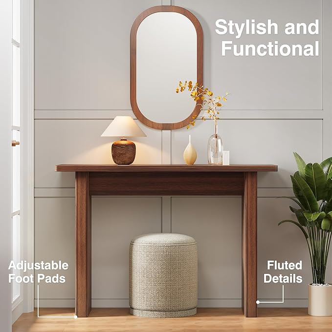 AVZEAR Mid Century Narrow Entryway Console Table, 43.3" Fluted Wood Couch Table Behind Sofa Long and Skinny for Living Room Hallway Entrance Foyer, Walnut
