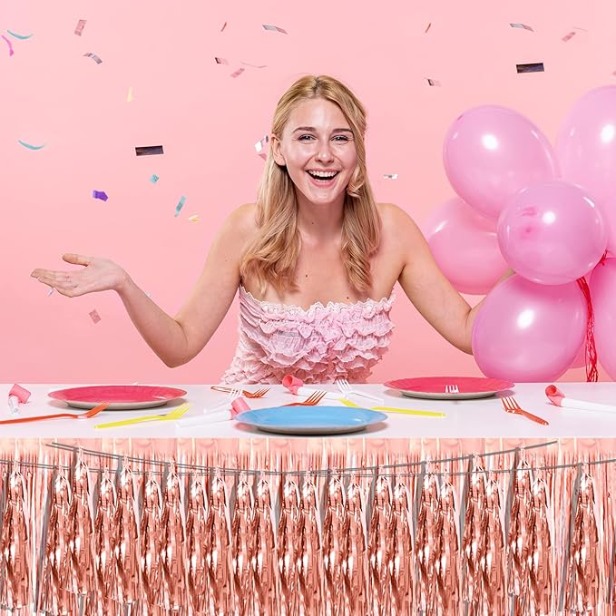 4P Rose Gold Foil Fringe Metallic Tassel Streamers Banner Tassel Garland for Parade Floats, Bachelorette, Wedding, Birthday, Halloween, Christmas, Bridal/Baby Shower Party Decorations