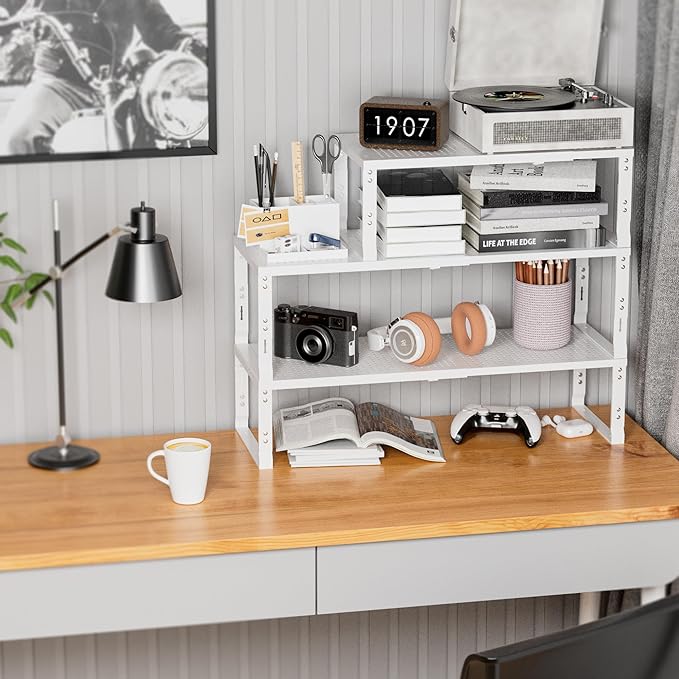 Expandable Spice Rack,Stackable Storage for Cabinet, Multi-Functional Kitchen Shelving,Height-Adjustable,Sustainable Organizer Solution(3Packs/White/Medium)