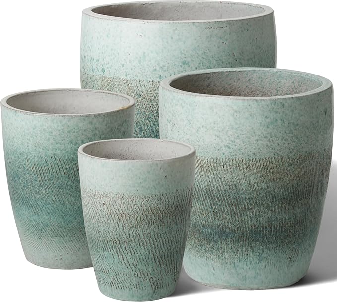 Emissary Bullet 14 in. Coastal Splash Ceramic Round Planter (14 in. L x 14 in. W x 15.5 in. H) with Drainage Hole