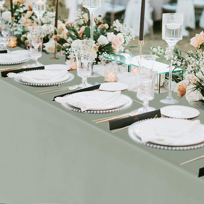Fitable 6 Pack Sage Green Rectangle Table Clothes - 90 x 132 Inch - Wrinkle and Stain Resistant Fabric Tablecloths, Washable Polyester Table Covers for Wedding, Party, Banquet, Formal Events
