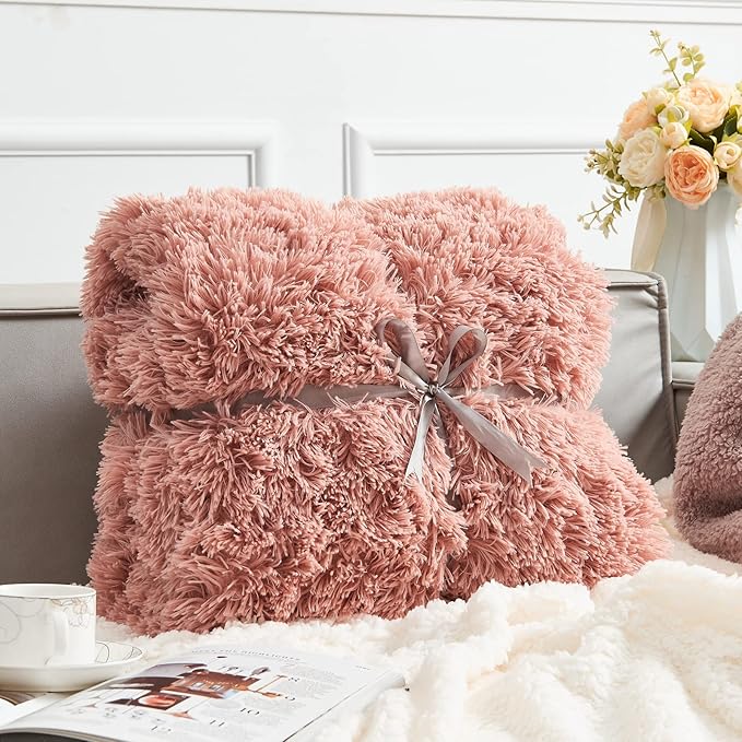 GONAAP Fuzzy Faux Fur Throw Blanket Pink Super Soft Cozy Plush Fuzzy Shaggy Blanket for Couch Sofa Bed (Pink, Throw(50"x60"))