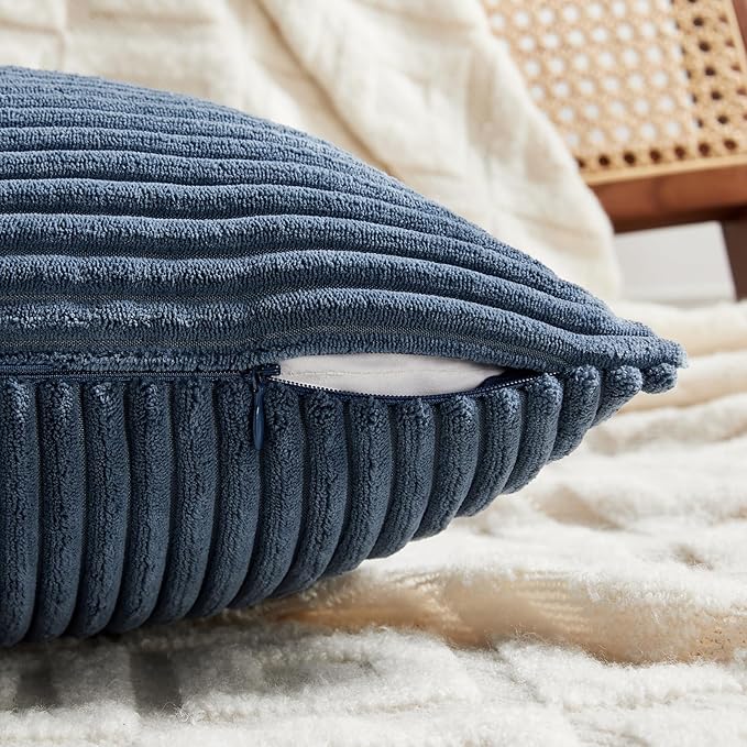 Fancy Homi 2 Packs Dusty Blue Lumbar Decorative Throw Pillow Covers 16x32 Inch for Couch Bed Sofa, Rustic Farmhouse Boho Home Decor, Soft Striped Corduroy Rectangle Accent Cushion Case 40x80 cm