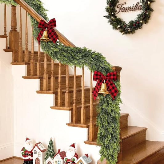 16FT Real Touch Cedar Garland - Artificial Christmas Garland Fake Green Faux Thick and Lush Pine Needles Garlands for Table Fireplace Mantle Holiday Home Indoor Outdoor Decor (1PCS)