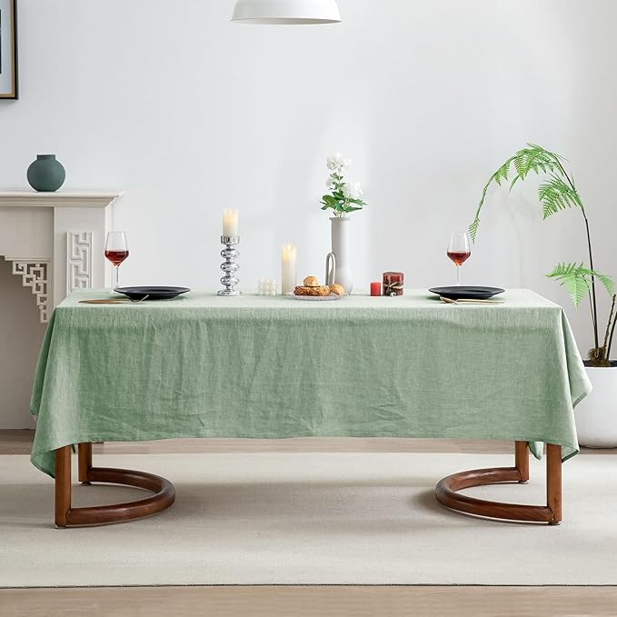 EVERLY Linen Rectangle Tablecloths 60x120Inches for Dining Room Kitchen Buffet Parties Picnic Events Weddings and Restaurants, Decorative Halloween Thanksgiving Machine Washable Tablecloths-SaGa Green