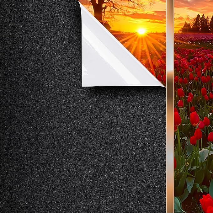 DUOFIRE Blackout Window Film Sun Blocking White Black Window Privacy Film Non Adhesive Static Cling Removable Windows Tint Anti -Glare Day Sleep Windows Tinting Films for Home, Office (23.6x118in)