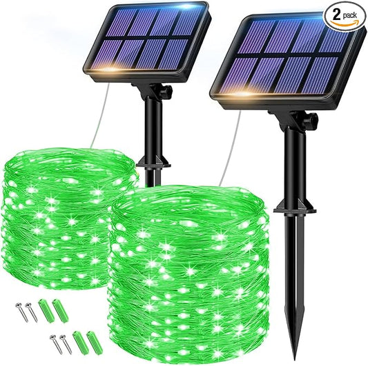 btfarm 2 Pack Solar String Lights Outdoor, 160LED 66FT Halloween Solar Fairy Lights Outside Waterproof, 8 Modes Solar Powered Twinkle Lights for Tree Garden Patio Halloween Decorations, Green