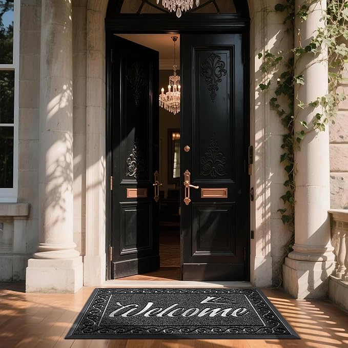 Yimobra Welcome Mat, Heavy Duty Sturdy Door Mats for Home Entrance Outdoor Indoor, Front Doormat for Outside Patio Floor Entry Porch Garage Office, Waterproof, Low Profile, 60 x 36, Black
