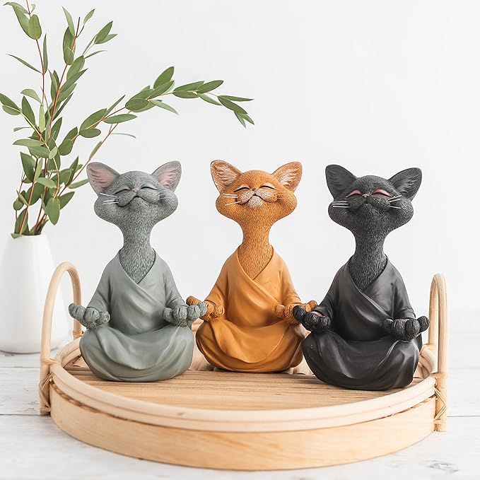 5" Whimsical Happy Cat Buddha Figurine – Zen-Inspired Resin Cat Statue – Meditating Animal Sculpture for Mindful Home or Office Decor – Peaceful Gift for Cat Lovers and Yoga Fans