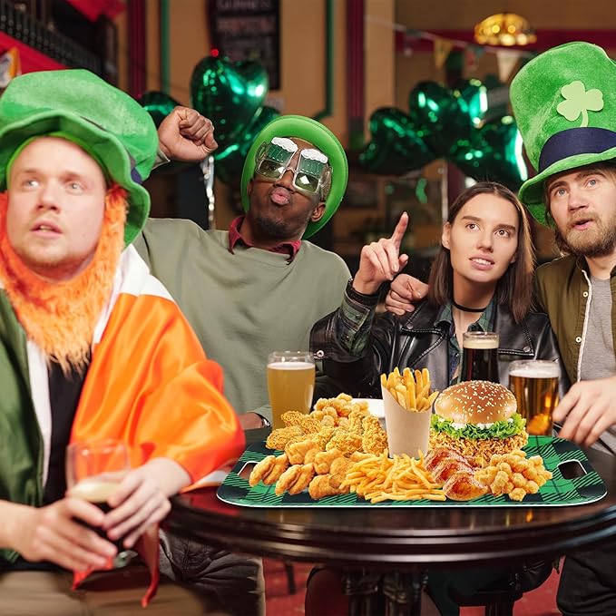 gisgfim 2Pcs St. Patrick's Day Serving Trays with Handle 16 x 11 Inch Large Melamine Rectangular Buffalo Plaid Serving Platter Tray Lucky Shamrock Melamine Dishes for Serving Food Outdoor Party