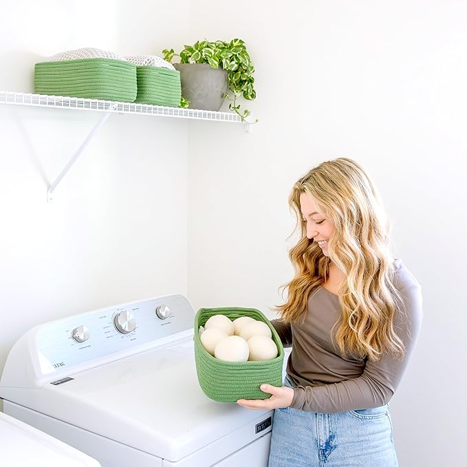 NaturalCozy 11.8"x8"x4.5” Rectangle Storage Baskets for Shelves 3 Pack | Cotton Rope Woven Small Baskets for Organizing | Small Storage Bins for Nursery, Bathroom, Closet, Shelf, Decorative, Gift