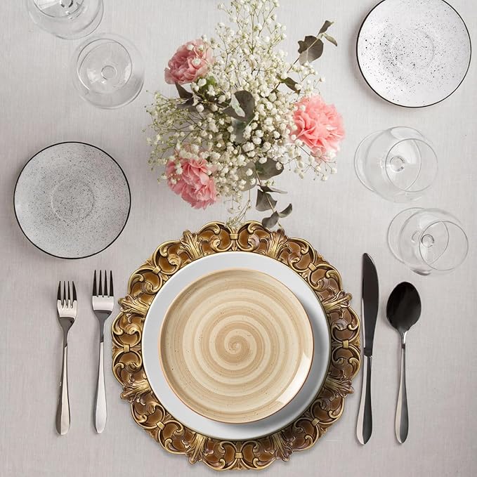 Gold Charger Plates Set of 6, Decorative Table Plastic Chargers for Dinner Plates, Party, Wedding, Thanksgiving, Christmas, 11G