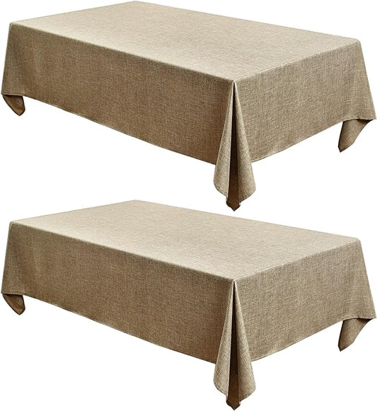 Fitable Faux Linen Table Clothes Rectangle 60 x 120 Inch - 2 Pack Khaki Tablecloths for 8 Foot Tables, Faux Burlap Kitchen Table Covers for Dining, Party, Farmhouse, Banquet, Buffet
