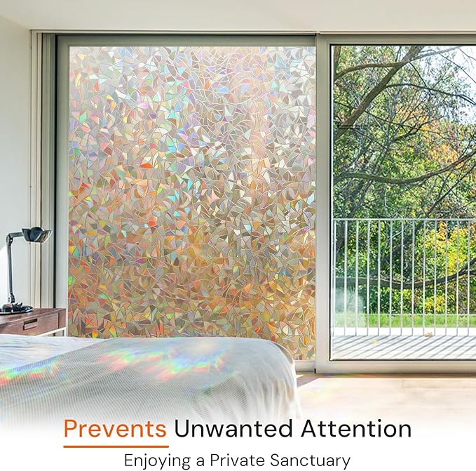 DOWELL Window Privacy Film, Rainbow Window Film, Decorative Stained Glass Clings, Static Cling Door Sticker, Non-Adhesive 3D Decals for Home UV Protection, Dark Brown, 17.5 x 78.7 inches