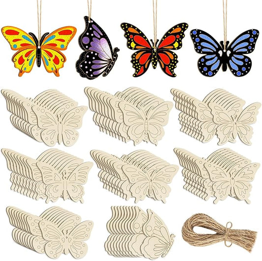 80PCS Wooden Spring Ornaments to Paint Butterfly Cutouts, 8 Styles DIY Blank Unfinished Wood Butterfly Cutouts Ornament for Home Crafts Hanging Decorations