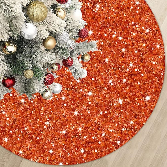 36 Inch Christmas Tree Skirt Sequin Burnt Orange Xmas Tree Skirt Halloween Christmas Tree Skirts Shimmer Tree Skirts Christmas Decoration Sparkle Tree Base Cover for Christmas Halloween Party Decor