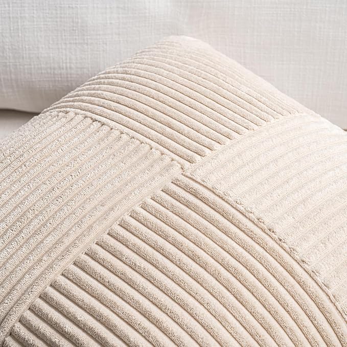 Fancy Homi 2 Packs Tan Decorative Throw Pillow Covers 16x16 Inch for Living Room Couch Bed Sofa, Farmhouse Boho Home Decor, Soft Corss Patchwork Corduroy Textured Square Beige Cushion Case 40x40 cm