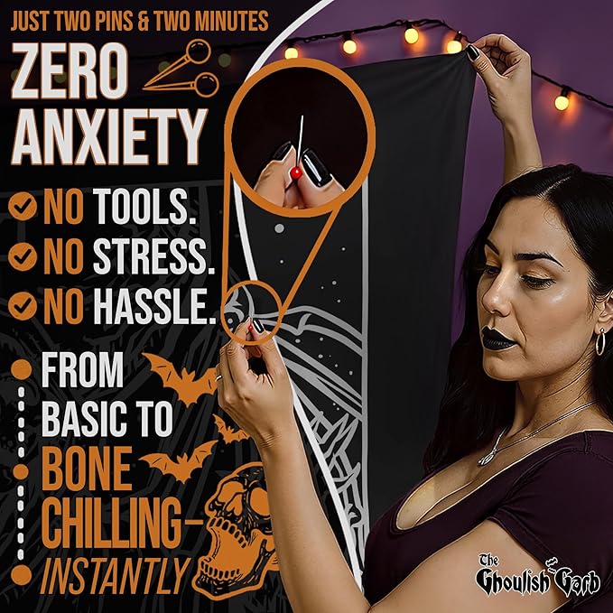 The Lovers Tarot Card Tapestry (Black & White) - Grim Reaper - Gothic Couple Halloween Home Decor Wall Hanging (59" x 51")