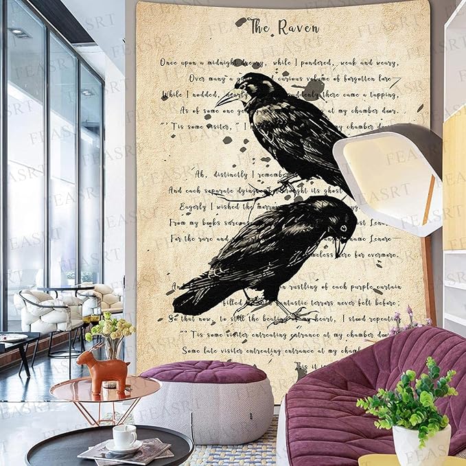 FEASRT Crow Tapestry The Legendary Black Crow Ancient Hymn Art Wall Hanging Tapestries 71x93 Inches for Home Living Room Bedroom Dorm GTQQAY1540
