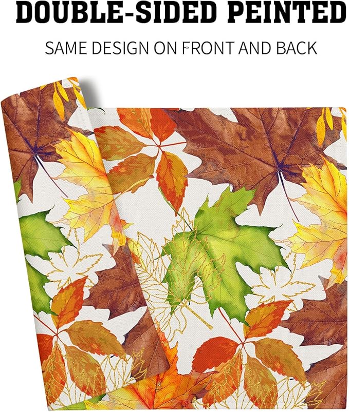 Fall Placemats Set of 4 Autumn Thanksgiving Maple Leaf Place Mats 12x18 Inch Seasonal Rustic Harvest Washable Table Mats for Party Kitchen Dining Decoration