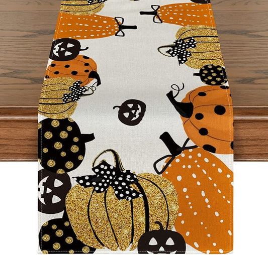 Artoid Mode Halloween Jack-O-Lantern Pumpkin Table Runner, Holiday Kitchen Dining Table Decoration for Indoor Outdoor Home Party Decor 13 x 60 Inch