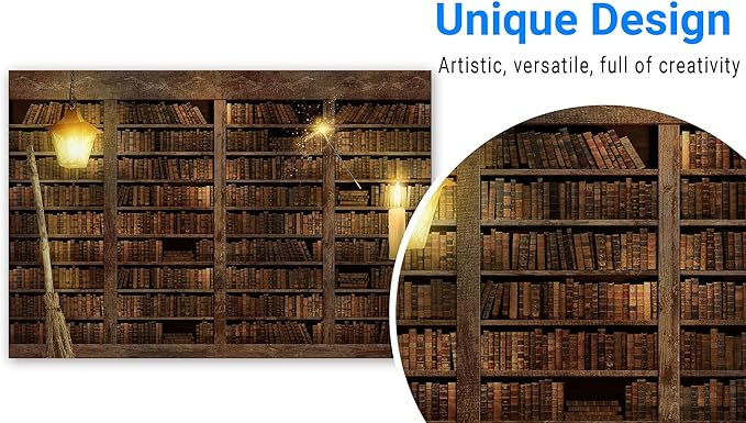 Funnytree 7x5FT Wizard Magic Bookshelf Photography Backdrop for Halloween Bookcase Dress Up Party Decor Ancient Library Background Photo Booth Prop